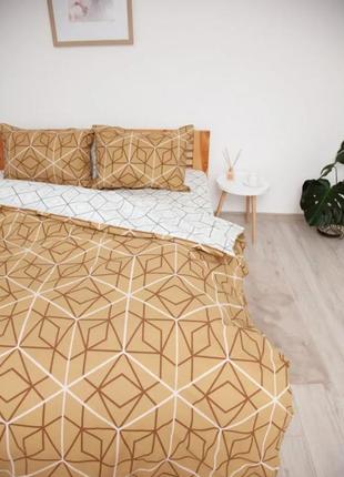 Белая с беж орнамент натуральная хлопковая ранфорс постель полуторная/двухспальная/евро/семейная2 фото