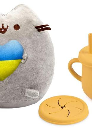 М'яка іграшка pusheen cat s&t із серцем, поїльник-непроливайка y28 силіконовий оранжевий