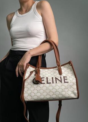 👜 celine horizontal cabas in triomphe with print tan cream6 фото