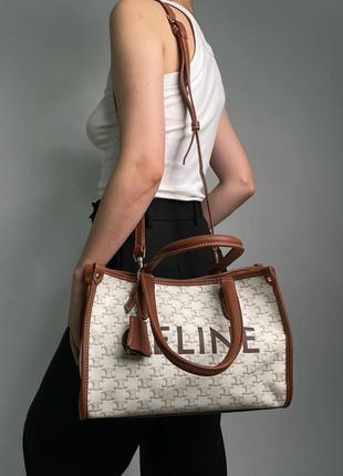 👜 celine horizontal cabas in triomphe with print tan cream5 фото