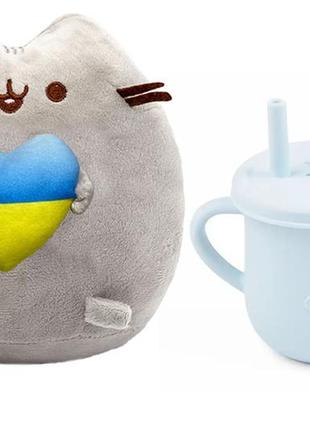 М'яка іграшка pusheen cat s&t із серцем, поїльник-непроливайка y5 силіконовий блакитний