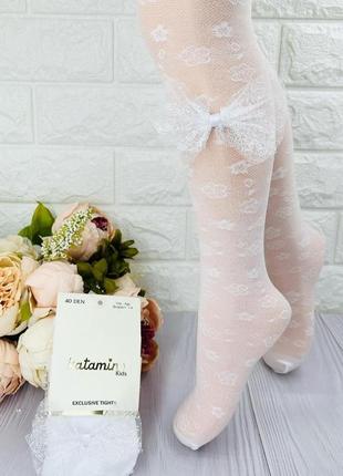 Білі святкові капронові колготи з бантиком  турецькі 1-12 років