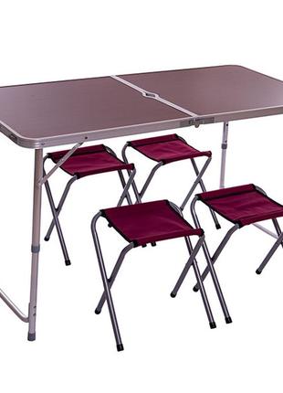 Набір для пікніка стіл + 4 стільці 8278 бордово-срібний (59429189)