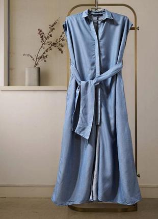 Платье-рубашка голубое миди на пуговицах под джинс zara5 фото