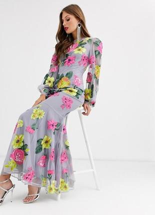 Платье asos неоновая вышивка в цветы