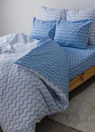 Белая с голубым натуральная хлопковая ранфорс постель полуторная/двухспальная/евро/семейная