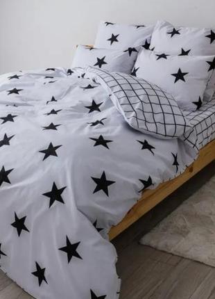 Біла з чорним зірки натуральна бавовняна ранфорс постіль полуторна/двухспальна/євро/сімейна