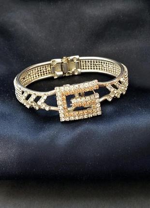 Шикарный серебристый винтажный браслет с символом g, кристаллы, англия.1 фото