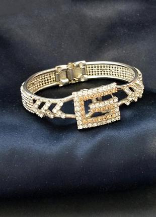 Шикарный серебристый винтажный браслет с символом g, кристаллы, англия.2 фото
