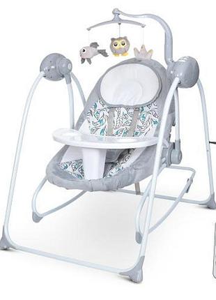 Дитяча електронна гойдалка-шезлонг 2 в 1 el camino emma me 1076 gray mint feathes