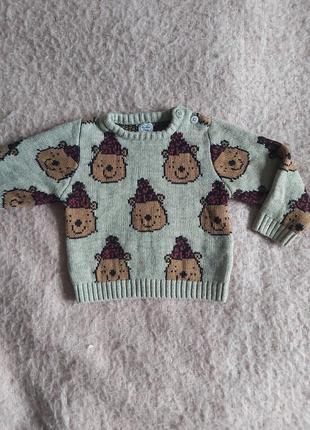 Свитер святковий  светр кофта в ведмедиках медведях праздничный 9-12