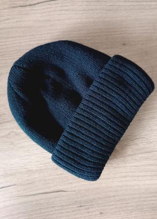 В'язана тепла зимова шапочка 
з відворотом на мікрофлісі
,колір чорний2 фото