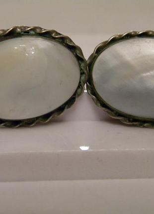 Красивые серьги ссср перламутр мельхиор серебрение винтаж №449