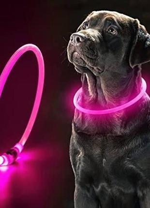 Светящийся led ошейник, для собак, с usb зарядкой, 38 см, м, фиолетовый2 фото