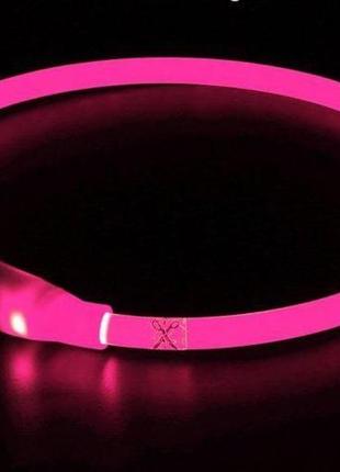 Светящийся led ошейник, для собак, с usb зарядкой, 38 см, м, фиолетовый3 фото