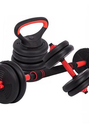 Набор гантелей со штангой и гирями 3в1 многофункциональный ln-1100 15кг черно-красный (58508033), fdso