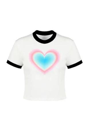 Модная женская футболка топ с коротким рукавом и сердечками, летняя уличная одежда повседневные облегающие кроп-топы, облегающие  женская одежда6 фото