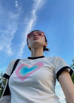 Модная женская футболка топ с коротким рукавом и сердечками, летняя уличная одежда повседневные облегающие кроп-топы, облегающие  женская одежда5 фото