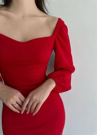 Платье миди красное чёрное утягивающее6 фото