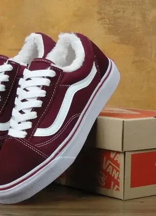 Знижка! кеди vans old skool red white зима winter ❄️ теплі зимові черевики чоботи fur хутро ☔️🌧🌤☀️