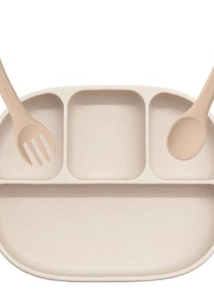 Набор силиконовой посуды 2life четырех-секционная тарелка d7 и ложка вилка y15 бежевый (n-10679)