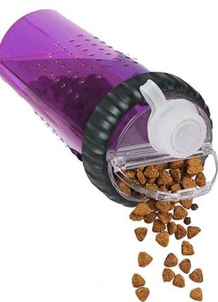 Пляшка з двома секціями, для води та корму, 720 мл зі складаною мискою, 240 мл dexas pet meal, фіолетовий5 фото