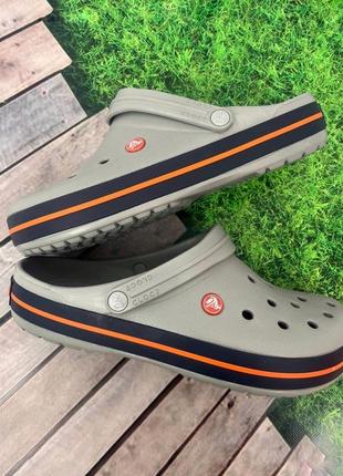 Crocs crocband grey/navy чоловічі крокси сабо