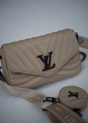 Женская сумка lv wave multi pochette beige/ black люкс качество