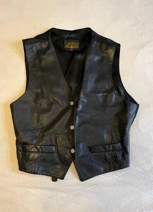 Жакет жилетка черный винтажный натуральная кожа gapelle3 фото