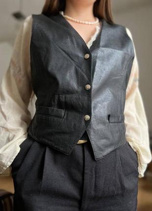 Жакет жилетка черный винтажный натуральная кожа gapelle2 фото