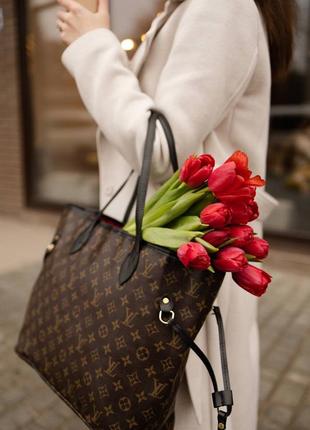 Жіноча сумка louis vuitton neverfull brown black люкс якість