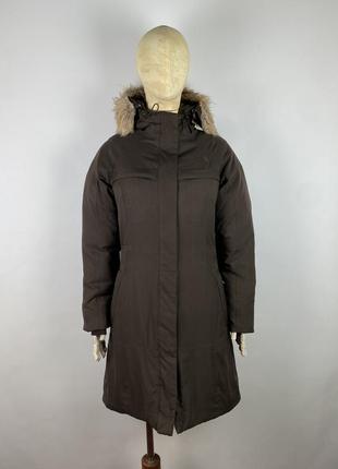 Оригінльна жіноча пухова парка the north face hyvent brown long puffer down parka