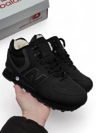 Зимние кроссовки new balance 574 черные (нубук)