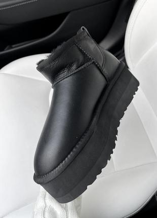 Угги ugg ultra mini platform black leather распродаж7 фото