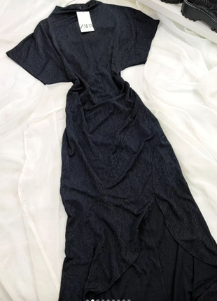 Чорна максі сукня з жакардовим візерунком zara