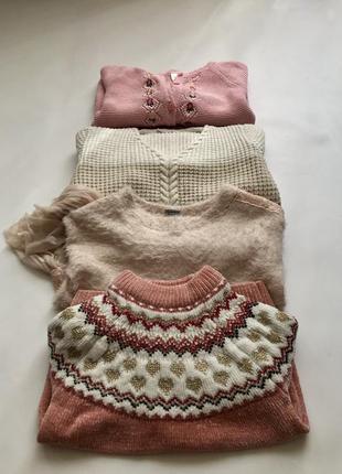 Плетеная теплая кофта для девочки 4 года в пастельных тонах6 фото