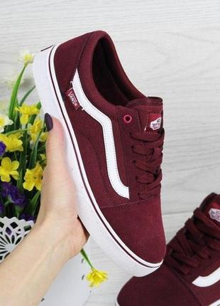 Женские кеды vans old skool бордовые с белым / smb ✔️2 фото