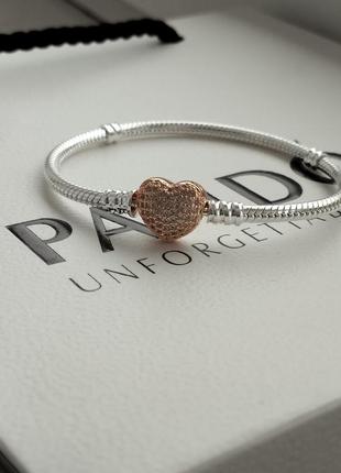 Браслет pandora rose із застібкою серце pave