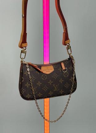 Женская сумка louis vuitton easy pouch on strap monogram brown2 фото