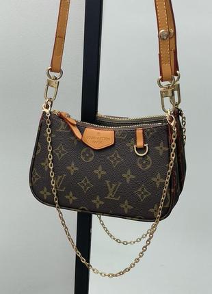 Женская сумка louis vuitton easy pouch on strap monogram brown3 фото