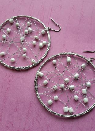 Великі сережки кільця сережки ручна робота ніжні бісер срібні під срібло4 фото