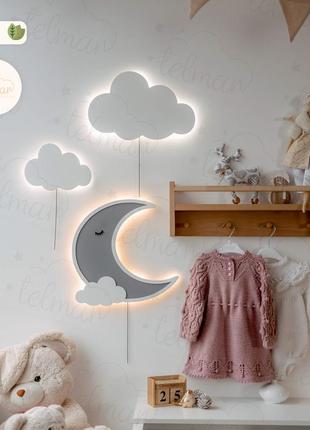 Нічник-мишник хмаринка бра дитячий нічник місяць хмара світильник у дитячий нічник2 фото