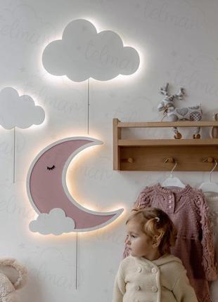 Нічник-мишник хмаринка бра дитячий нічник місяць хмара світильник у дитячий нічник