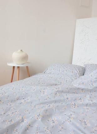 Хлопковое серое постельное белье ранфорс цветочный2 фото