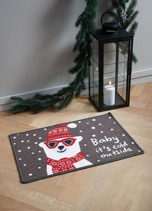 Ковер коврик новогодний под дверь красный олени6 фото