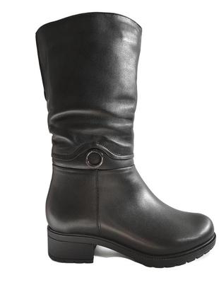 Зимові чоботи короткі жіночі напівчоботи шкіряні класика теплі зручні якісні чорні 36 розм romax 555