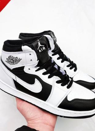 Зимние мужские кроссовки nike air air jordan 1 retro бело-чёрные6 фото