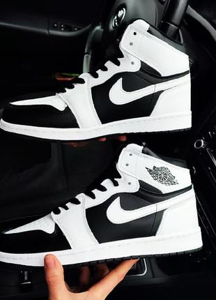 Зимние мужские кроссовки nike air air jordan 1 retro бело-чёрные4 фото