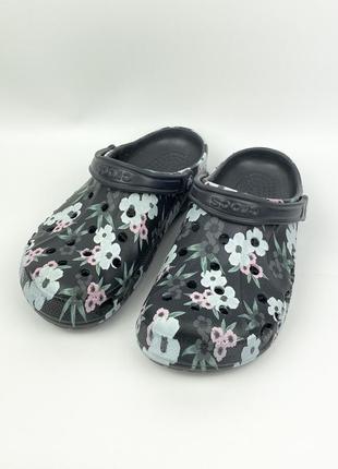 Тапки / крокси crocs flowers з квітами чорні оригінал нові m8 w10 40 - 412 фото