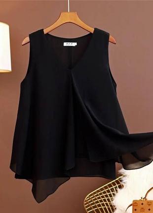 Женский летний топ без рукавов, шифоновая рубашка, блузка,черная блузка, свободная, легкая, элегантная стильная, подарок акция скидка5 фото
